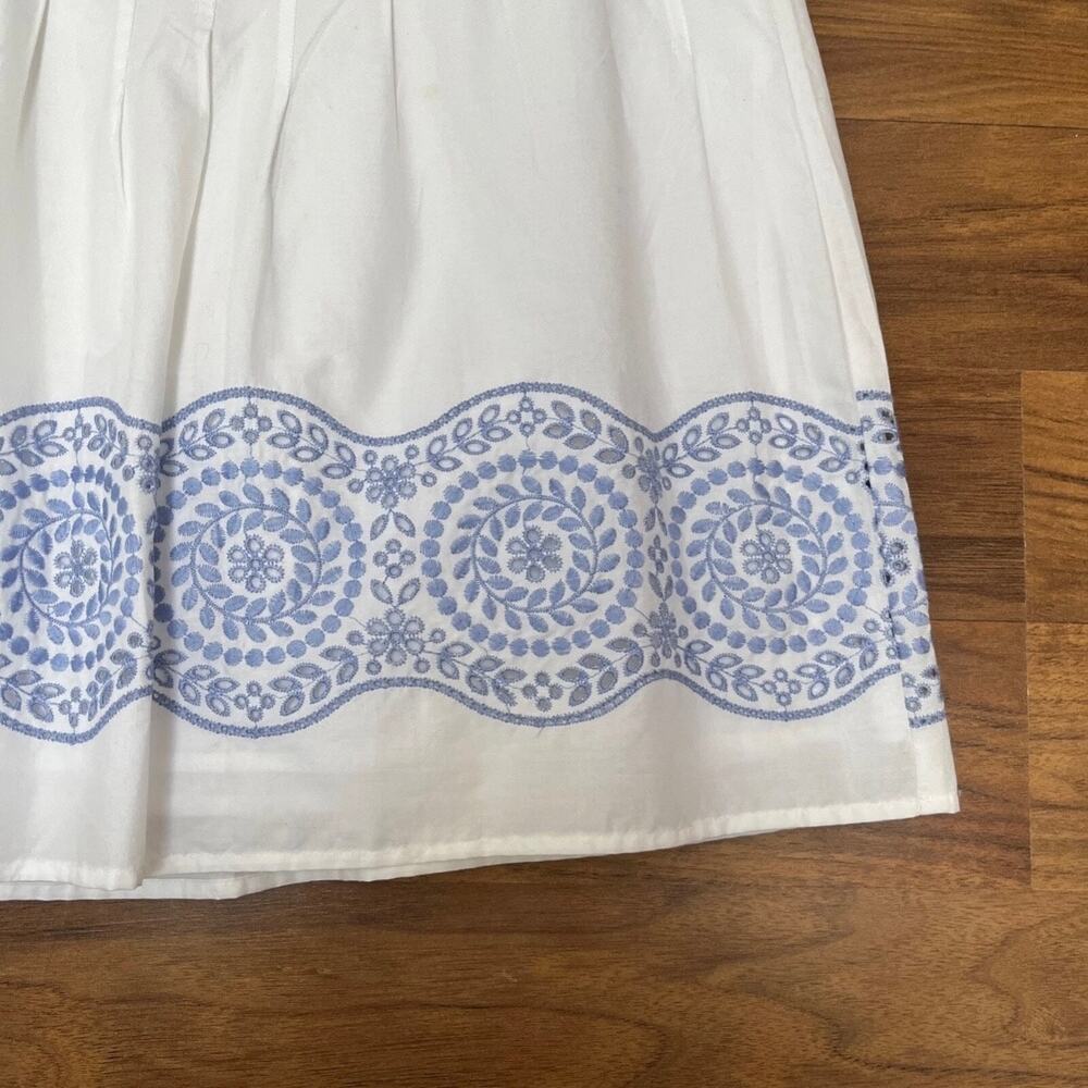Ann Taylor Loft Women's Vtg Pleated Skirt Sz 0P White & Blue Embroidered Cotton - Picture 4 of 9